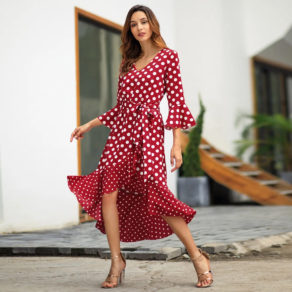 

FADZECO New Maxi Dress Women Floral Print Boho Long Chiffon Dress Ruffle Wrap Casual V-Neck Split Sexy Party Dress Robe Femme
