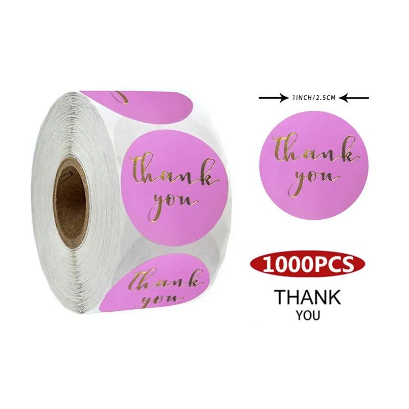 

Novel 1000pcs 1" Round Purple Gold Foil Thank You Sticker for Shopping Small Shop Gifts Store Local Handmade Package Seal Labels