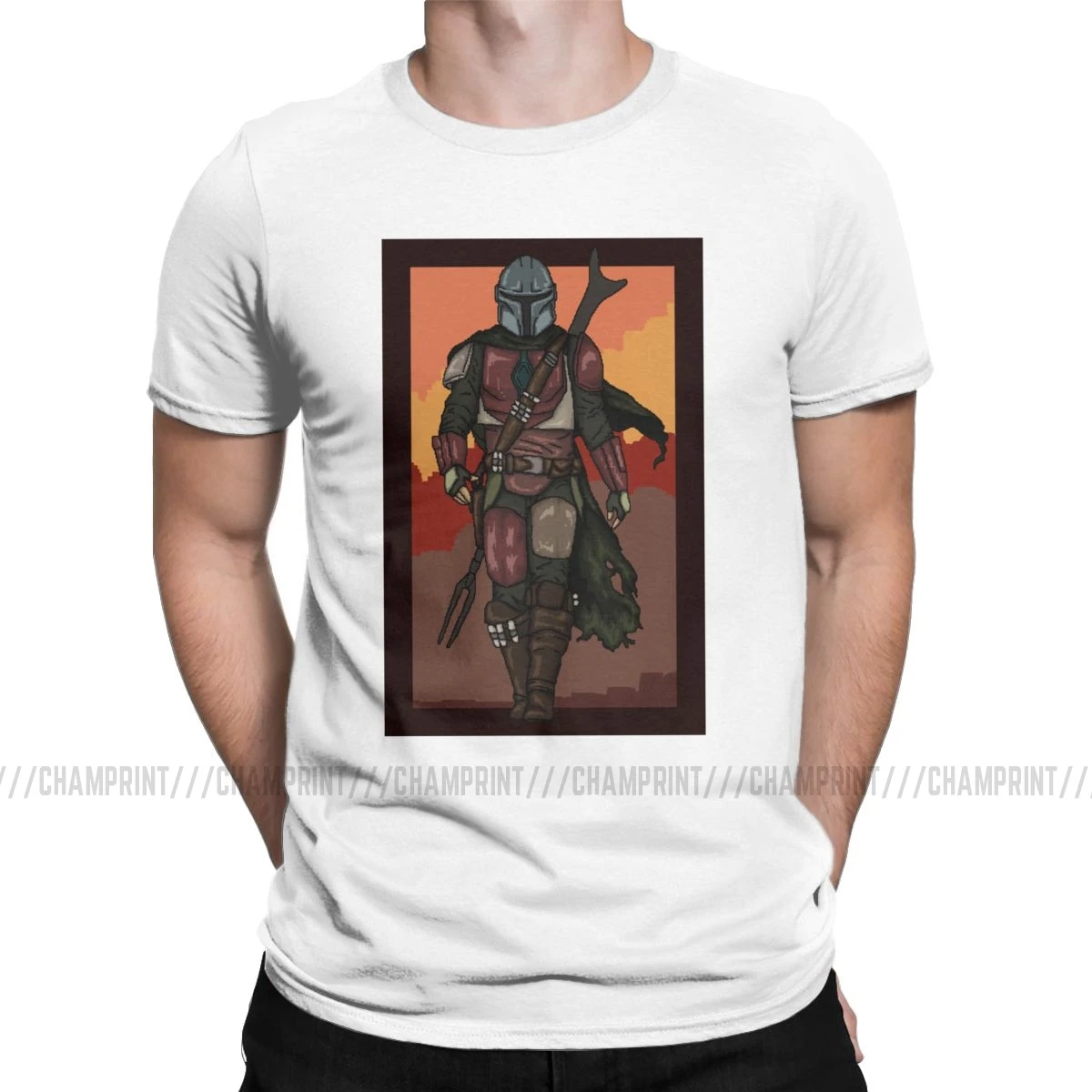 Mandalorian, мужские футболки, Звездные войны, повседневные футболки, короткий рукав, круглый вырез, футболки, хлопок, Графические Топы - Цвет: Белый