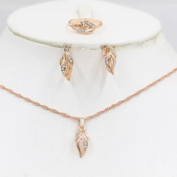 

Rose gold color changing stone necklace earrings ring jewelry set bride 585 gold necklace earrings ring fashion women's holiday