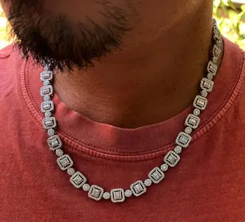 

Iced out bling 5A cubic zirconia cz geometric round square beads link chain hip hop bling men choker necklace