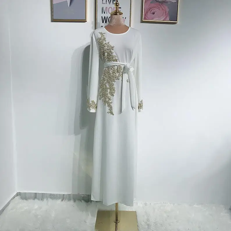 White dress Абайя Дубай, Турция мусульманское хиджаб платье кафтан ислам ic одежда Абая для женщин турецкие платья ислам Ropa Arabe Mujer - Цвет: White dress