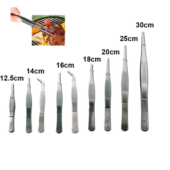 

9PCS/1Set Toothed Tweezers Barbecue Stainless Steel Long Food Tongs Straight Home Medical Tweezer Garden Kitchen BBQ Tools
