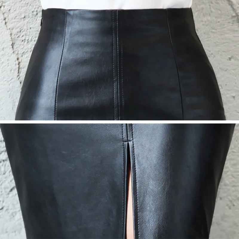 Женская сексуальная искусственная кожа миди юбка женская упаковка бедра спереди или сзади разрезные юбки-Карандаш Плюс Размер M-5XL