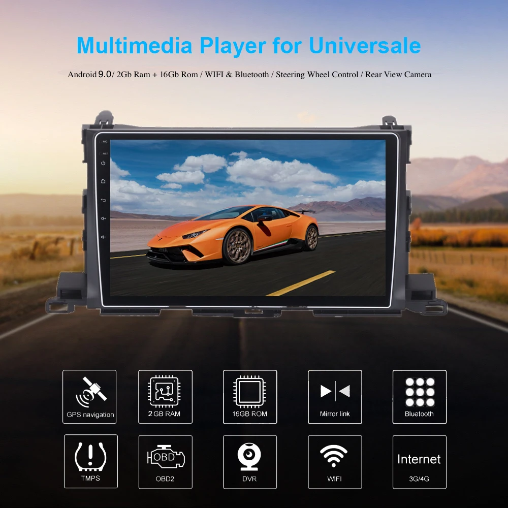 Clearance Android 9.0 stereo Head Unit for Toyota Highlander 2015 2016 Permanent radio navi GPS Radio headunit wifi free map Head Device 0