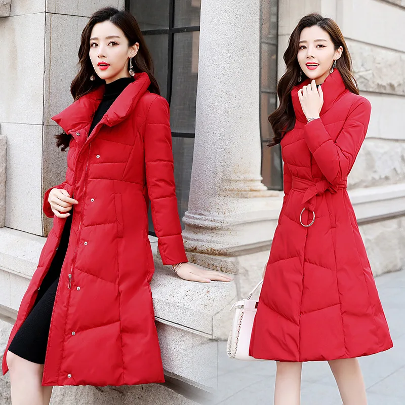 

2018 Winter New Style Women's Mid-length Waist Hugging Slimming Cotton Coat Korean-style-Style Stand Collar Cotton-padded Clothe
