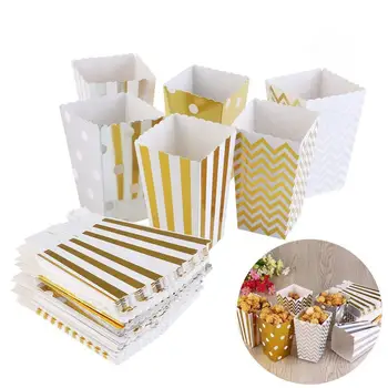 

24pcs/lot Gold Silver Dot Wave Stiff Paper Popcorn Boxes for birthday party anniversaire Popcorn Box wedding decor Supplies