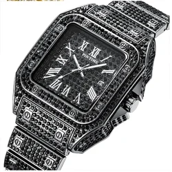 Full Black Diamond Calendar Watches Hip Hop Ice Out AAA Zircon Quartz Wristwatch Relogio Masculino Gifts