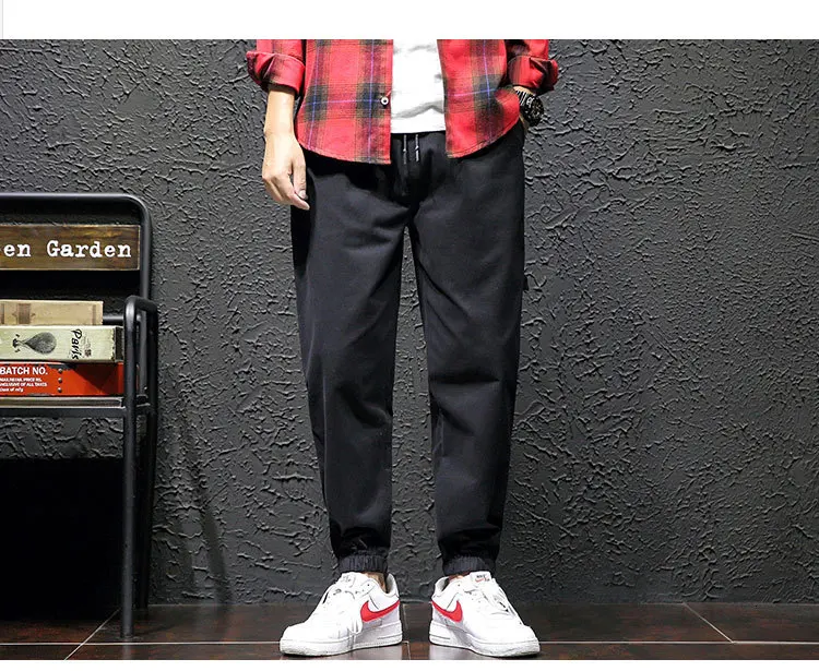 2498 Autumn Plus Size Pants For Men Mid Waist Cotton Loose Trousers Male Pockets Pencil Pant Black White Cargo Pants Streetwear
