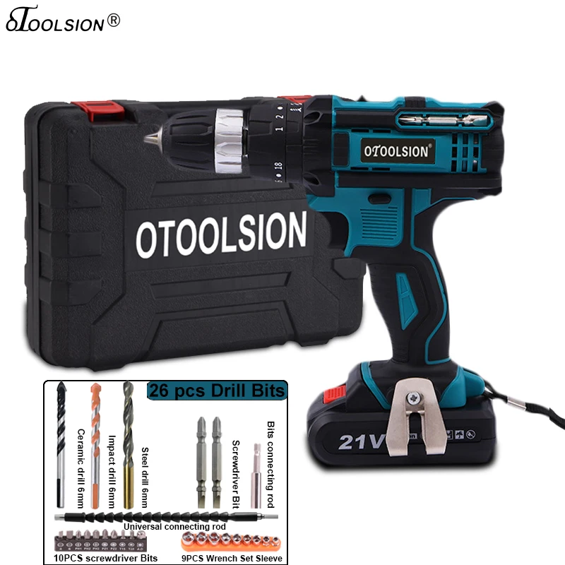 OTOOLSION Impact 2 Speed 21V шуруповерт ударная Электрическая Дрель Инструменты для бурения