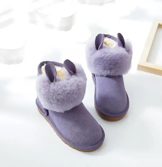 Violet Зимние сапоги из натуральной кожи; коллекция года; ботинки для девочек и мальчиков; зимняя теплая детская обувь с Плюшевым Мехом; Botas; детская модель с пряжкой - Цвет: Violet