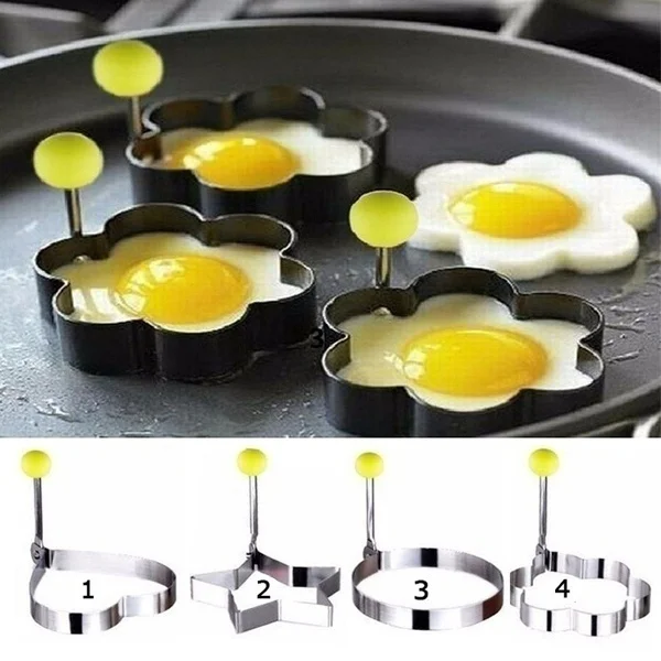 Hand Stainless Steel Heart/Star/Circle/Flower Shaper Fried Egg & Pancake Rings Mould , Home Omelette Gadgets for Egg Cooker