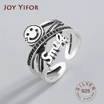 

Face Hot Sale Smile Antique Finger Ring Women Smiling Happy Bridal Sets Sterling Silver Rings 925 Steampunk Twisted Rock Jewelry