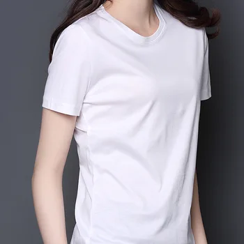 

2020 summer new cotton pure color comfortable simple slim round neck T-shirt female stretch short-sleeved women tshirt a1821