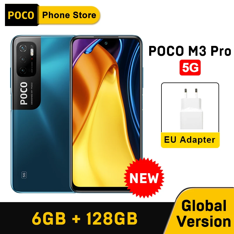 Глобальная версия POCO M3 Pro 5G 6 ГБ 128 NFC 8 ядер 90 Гц 700 дюйма FHD + Dot Display 5 мА * ч 48 МП