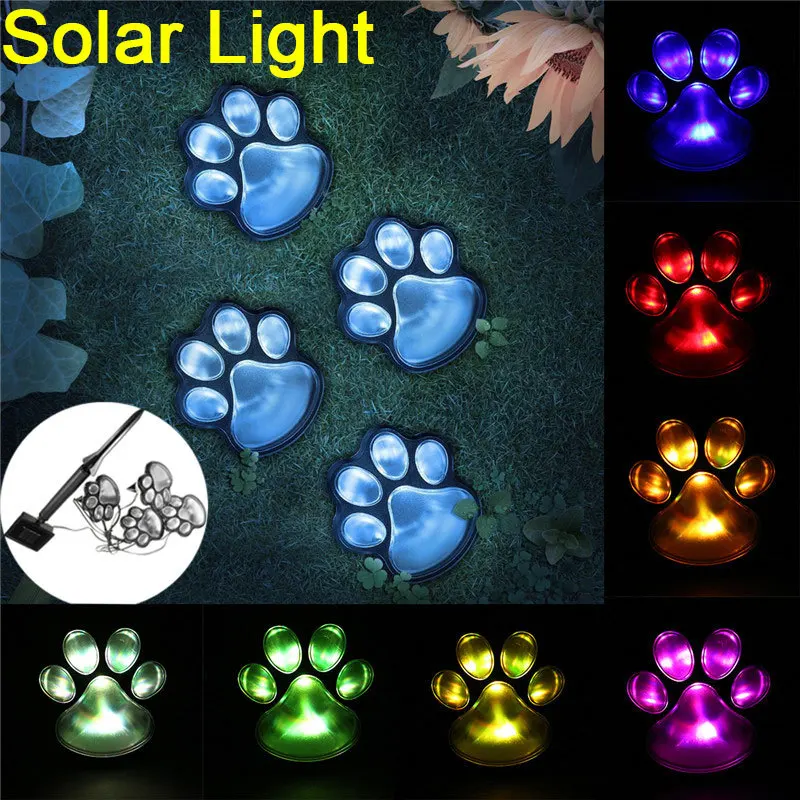 

Solar Powered LED Lights 4pcs/string Footprint Dog Pet Animal Paws Solar Lamp for Home Garden Outdoor Landscape Fence Lighting