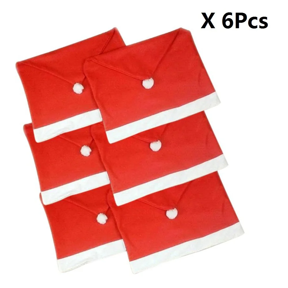 6pcs Чехлы на стулья из спандекса с рождеством, чехлы на стулья, набор, Санта Клаус, рождественские украшения, шапка для свадьбы, дома - Цвет: 6pcs