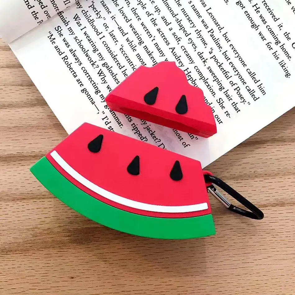 

3D Earphone Case For Airpods 2 Case Silicone Watermelon Cartoon Headphones Cover For Apple Air pods 1 Case For Earpods Key ring