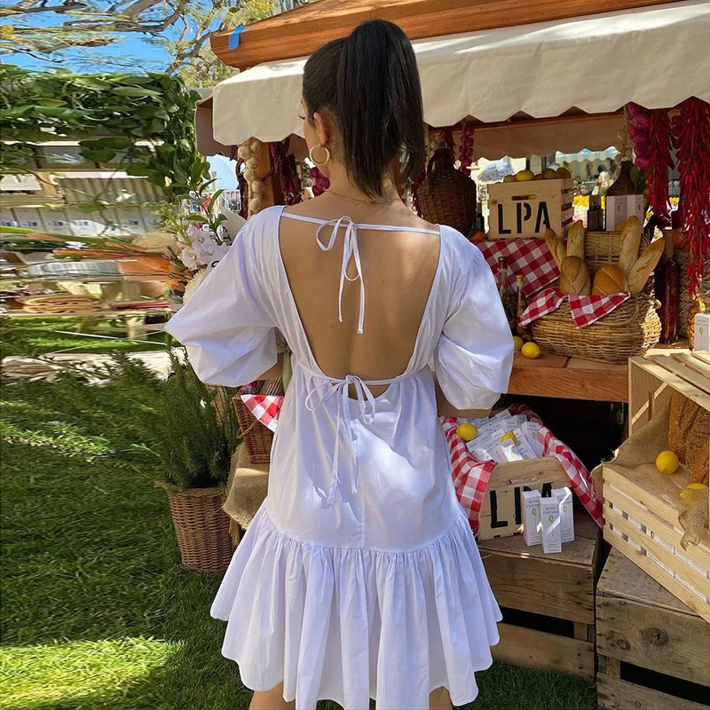 2021 Summer New Fashion Party Cute Women Beach Casual Vacation Short Dress Halter Elegant Basic White | Женская одежда