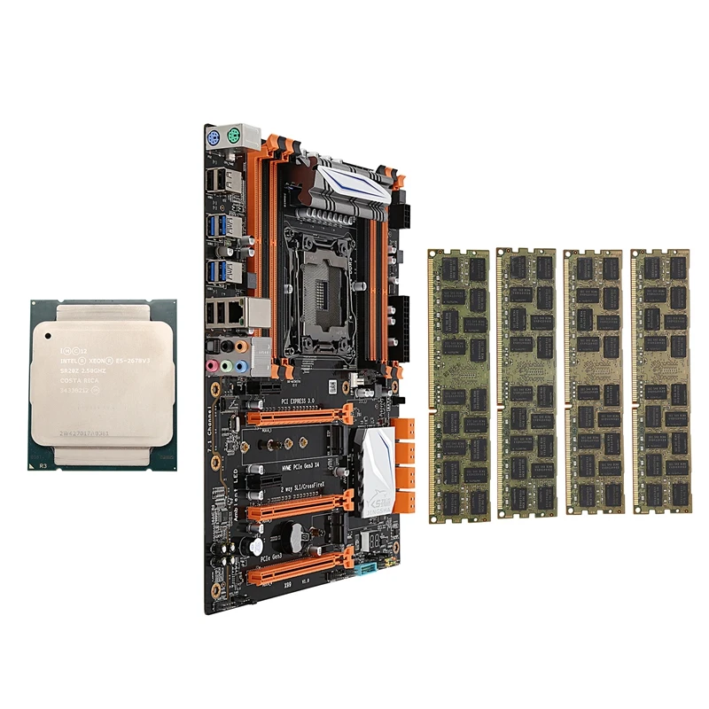 X99 LGA2011-V3 материнская плата комбо набор с E5 2678V3 CPU 4X16GB 64GB DDR3 RAM 4-Ch 1866Mhz REG ECC NGFF M.2 SSD
