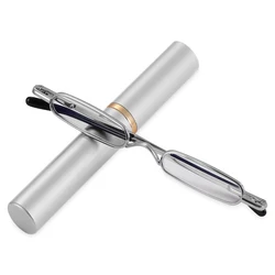 Unisex Compact Slim Pen Reading Glasses with Portable Clip Case - Strength 1.0x (Silver)