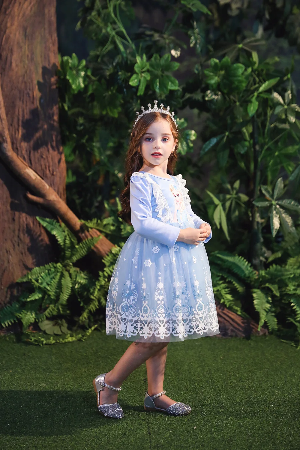 Платья Анны и Эльзы для детей; платья для девочек; зимние вечерние платья принцессы с рукавами для девочек; кружевное платье Эльзы для девочек - Цвет: blue-autumn
