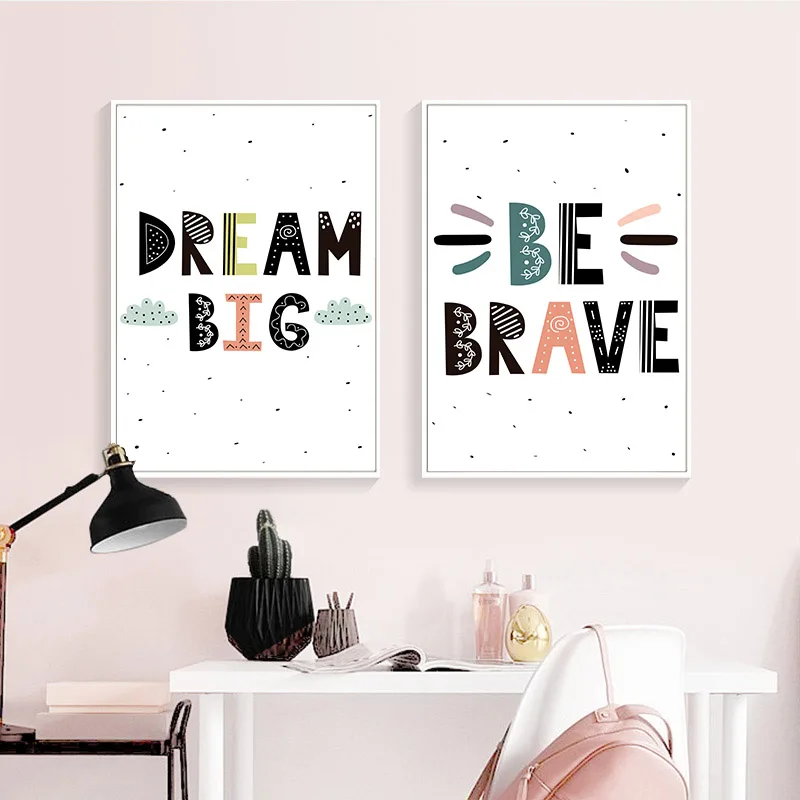 Be Brave питомник Цитата детский плакат холст стены художественный принт мультфильм живопись скандинавские дети украшение картина Детская комната Декор