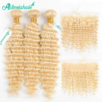 

Asteria Deep Wave 613 Bundles With Frontal Pre Plucked Blonde Brazilian Hair Weave 3 Bundles With Frontal Remy Hair