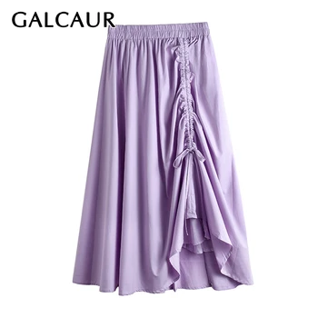 

GALCAUR Korean Drawstring Ruched Woman's Skirt High Waist Oversize Loose Bandage Midi Skirts Female Summer Fashion Clothing 2020