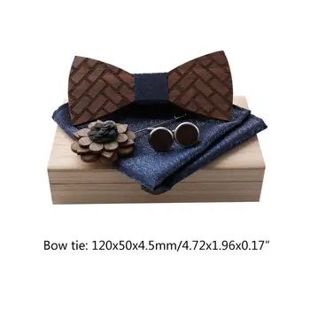 

Fashion Brooch Bow Tie Hanky Cufflinks Set Wooden Corsage Men Women Jewelry