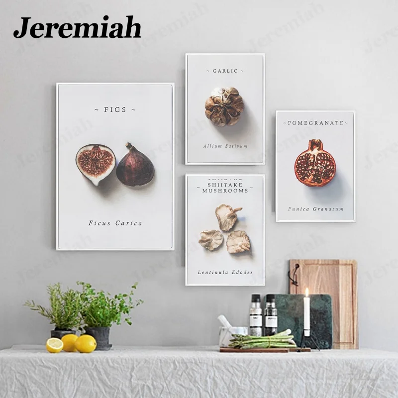 

Modern Kitchen Ingredients Poster Print Fig Pomegranate Garlic Mushroom Picture Hotel Wall Decoration