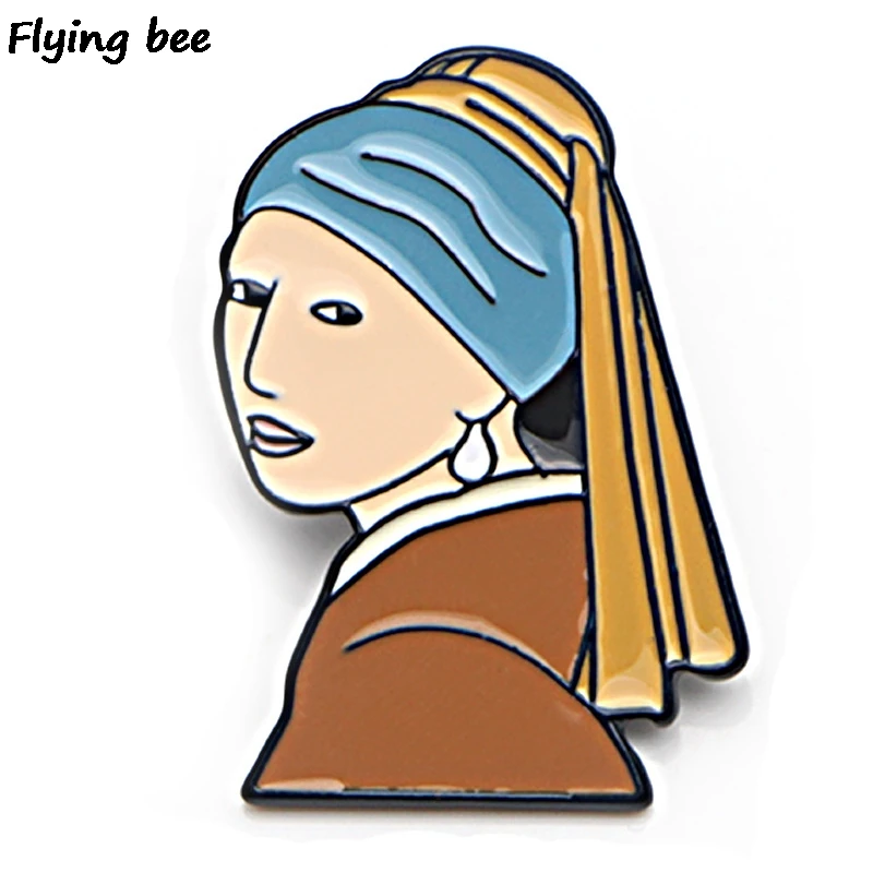 Flyingbee девушка с жемчугом сережки-гвоздики Женская мода брошь и булавка куртка эмаль шпильки значки значок на лацкан значок для рюкзака X0457