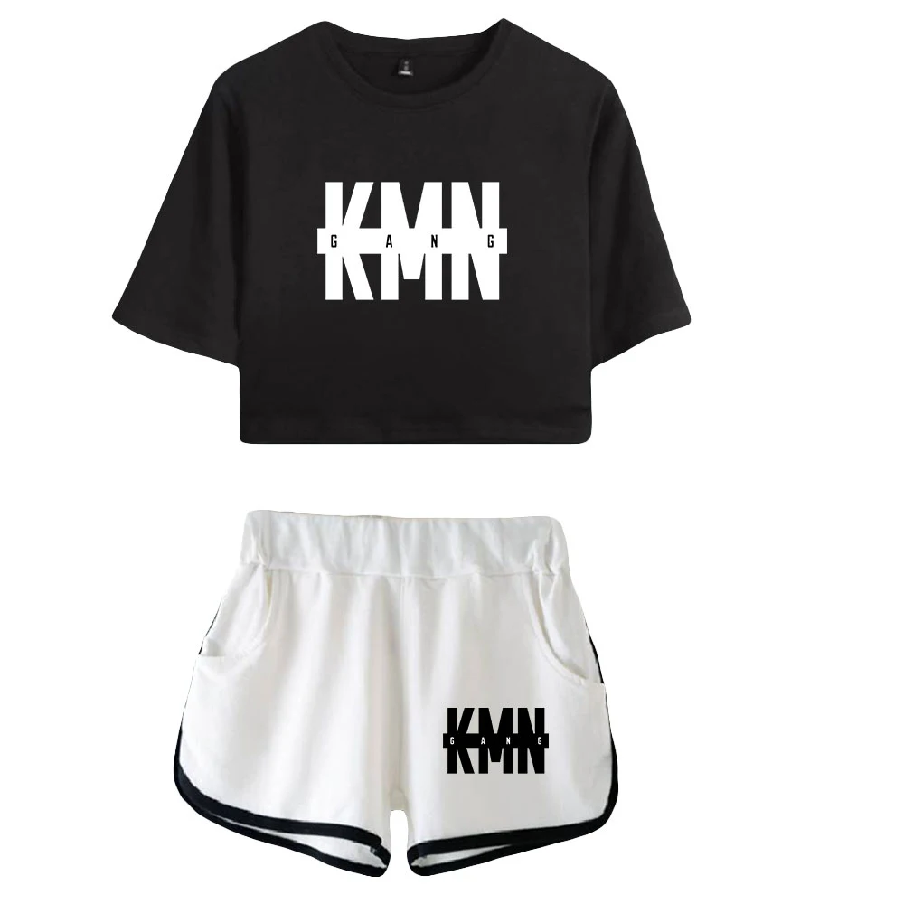 

KMN Gang Summer Women Sets Pullover Elastic Waist Harajuku Suits Short Tops Streetwear Two Piece Sets Sportswear