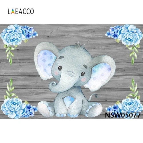 Laeacco Elephant Flowers Wooden Boards Wall Scene Baby Children Photography Backgrounds Photographic Backdrops For Photo Studio - Color: NSW05077