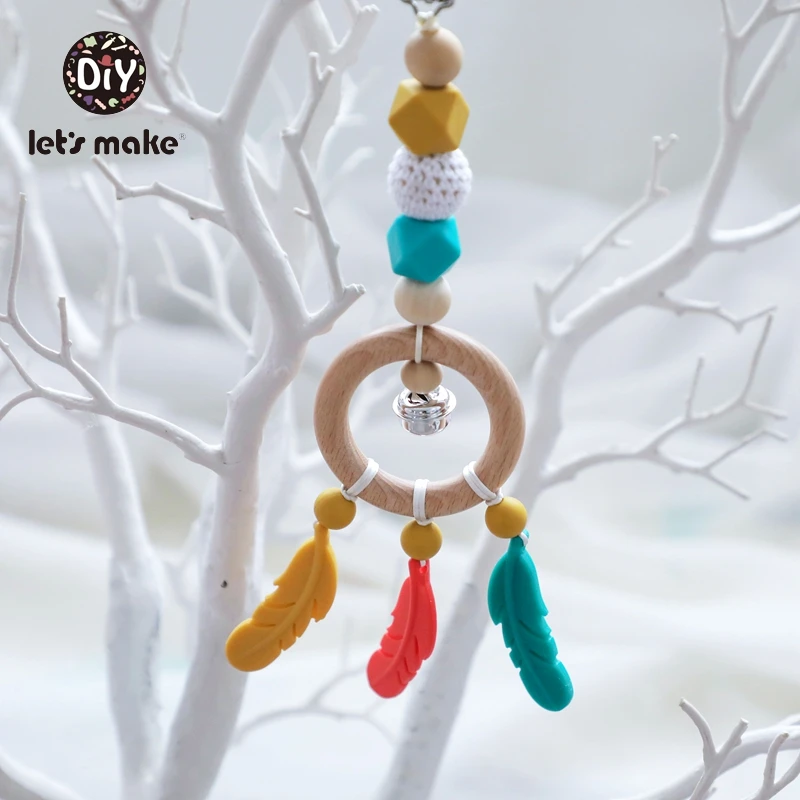 Let's Make Children's Toys Mobile On The Bed Musical Crib 1PC Feather Bell Silicone Rattle New Born Trolley Chain Ring Baby Toys