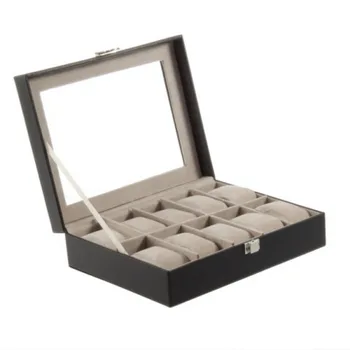

1Pcs Professional Black Quality PU Leather 10Grid Wrist Watch Display Box Jewelry Storage Holder Organizer Case