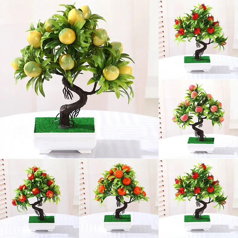 Simulation Fake Potted Bonsai Tree Artificial Fruit Desk Ornament Home Decor Lot