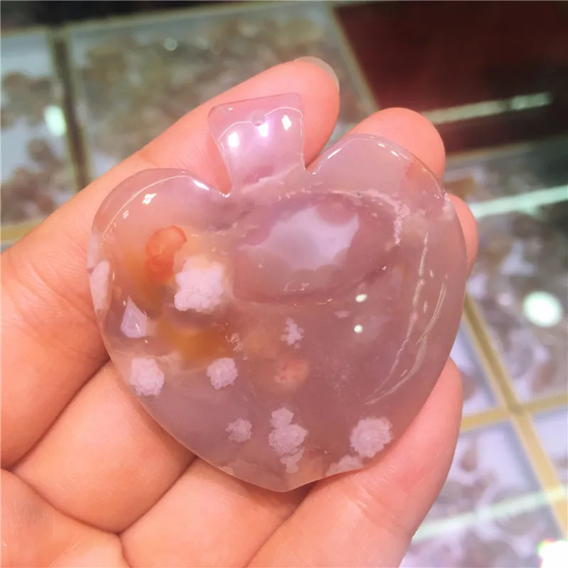 Beautiful Natural cherry blossom agate apple pendant healing chakra polished quartz crystal Necklace as gift 1pcs