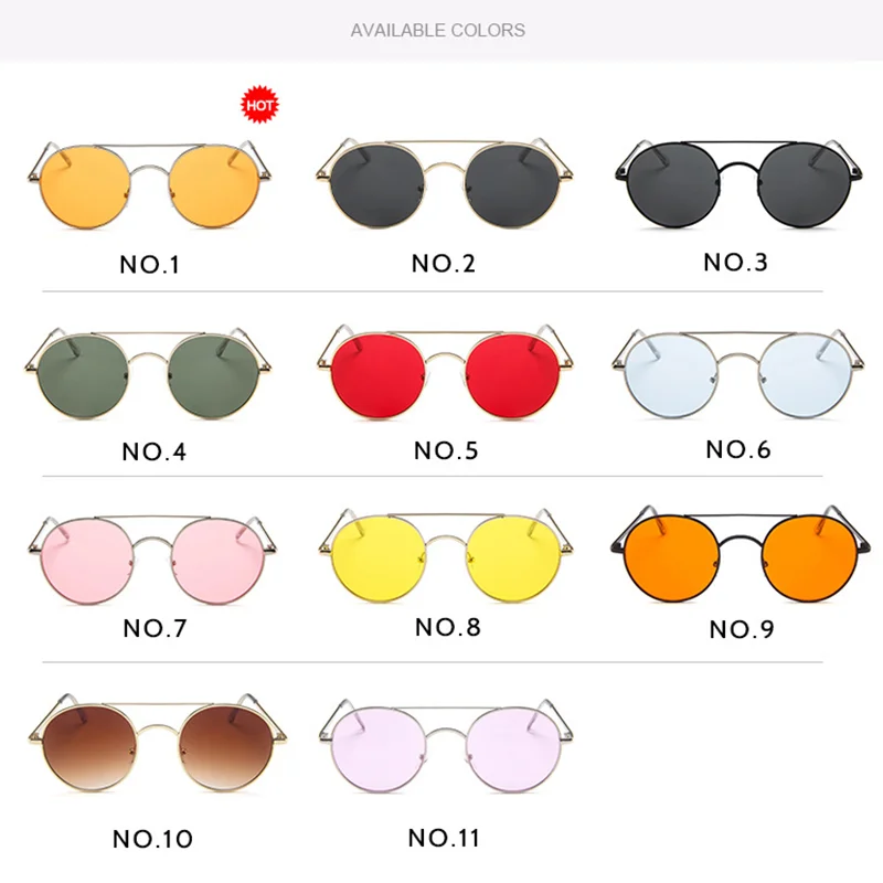 RBRARE Metal Round Frame Sunglasses Women Trend Retro Double Beam Sun Glasses Vintage Luxury Pink Ocean Lens Eyeglasses