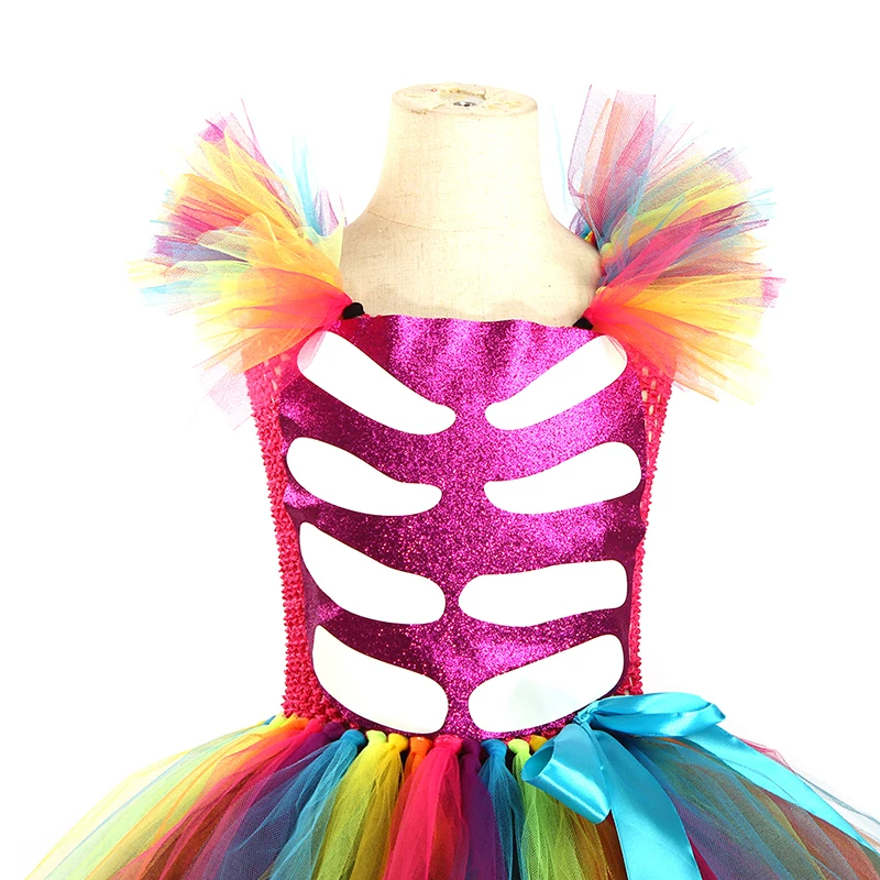 Day of the Dead Girl Skeleton Fancy Tutu Dress Halloween Dress Up Party Kids Baby Costume Funky Punk Bones Tutu Dress for Girls (13)
