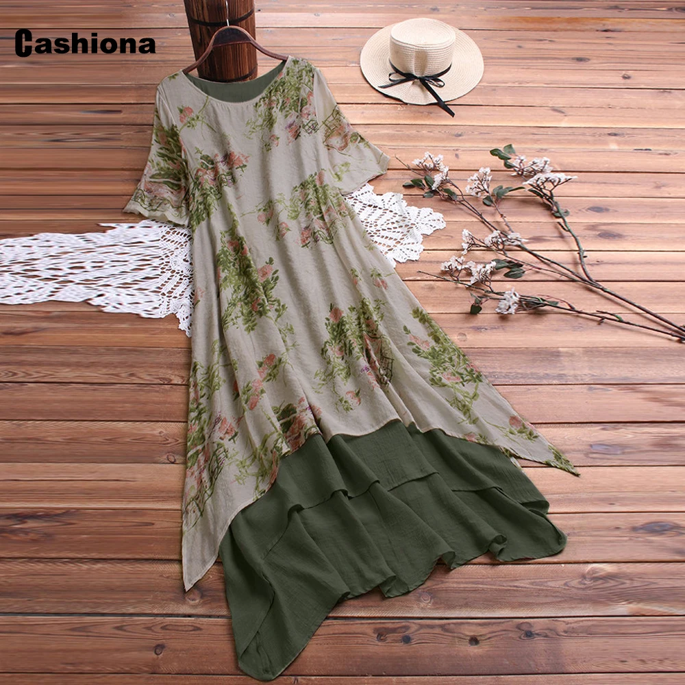 

Elegant Print Long Dress Women Summer Bohemian O Neck Short Sleeve Party Dress Retro Female Double Clothing Maxi Dress Vestidos