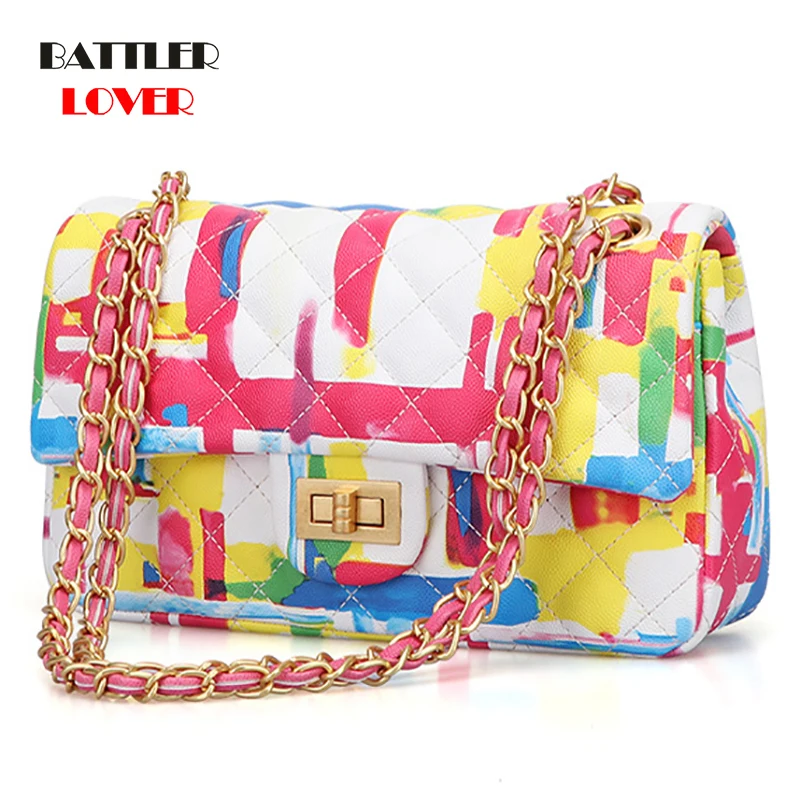 Colorful Rainbow Crossbody Bags for Women 2020 Luxury Purses Female Designer Graffiti Designer Messenger Travel Flaps