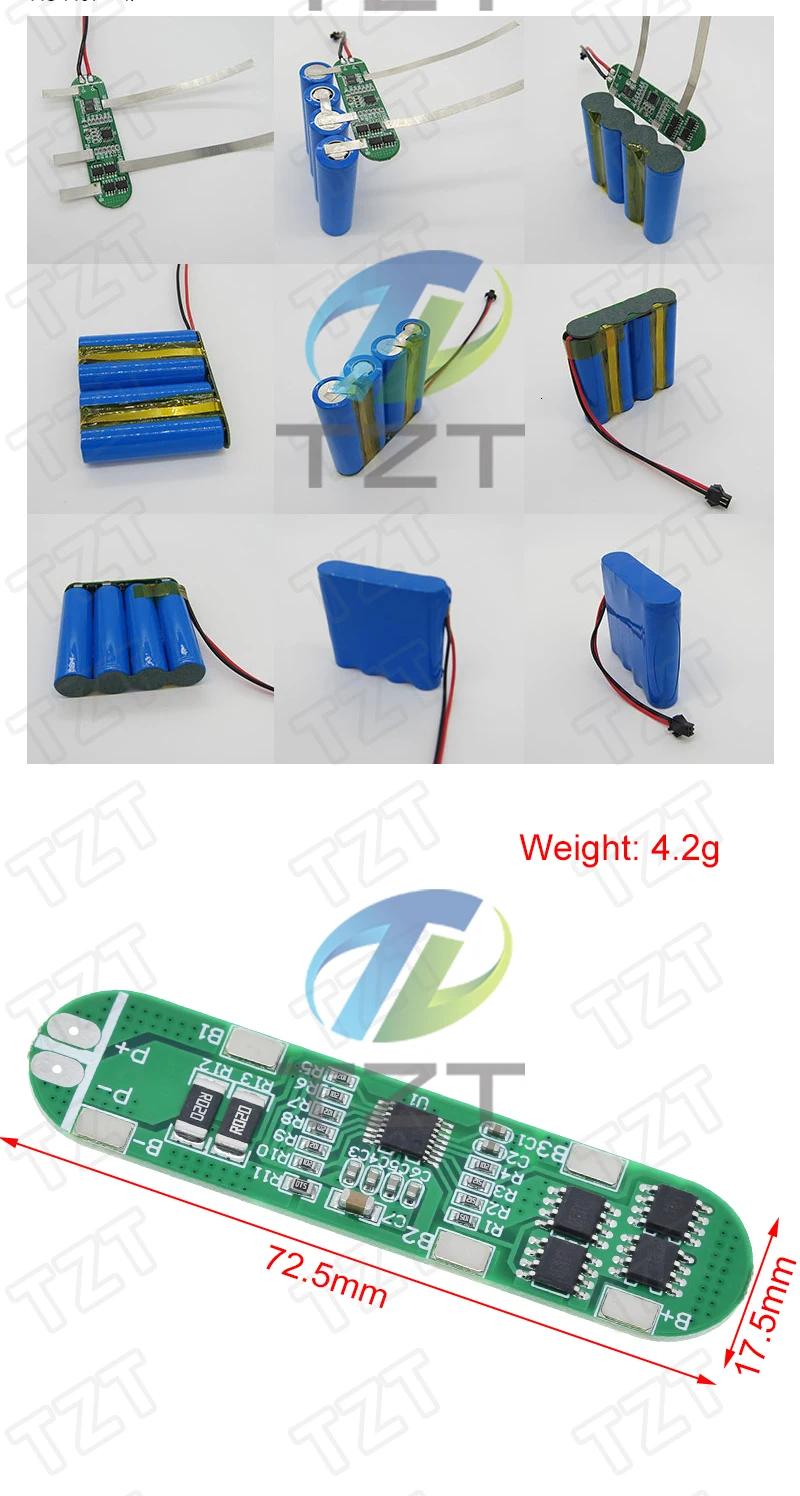 TZT 1/3PCS 4S 14,8V 12A Li-Ion Lithium-Batterie 18650 Ladegerät Schutzplatine 16,8V – Detail 2