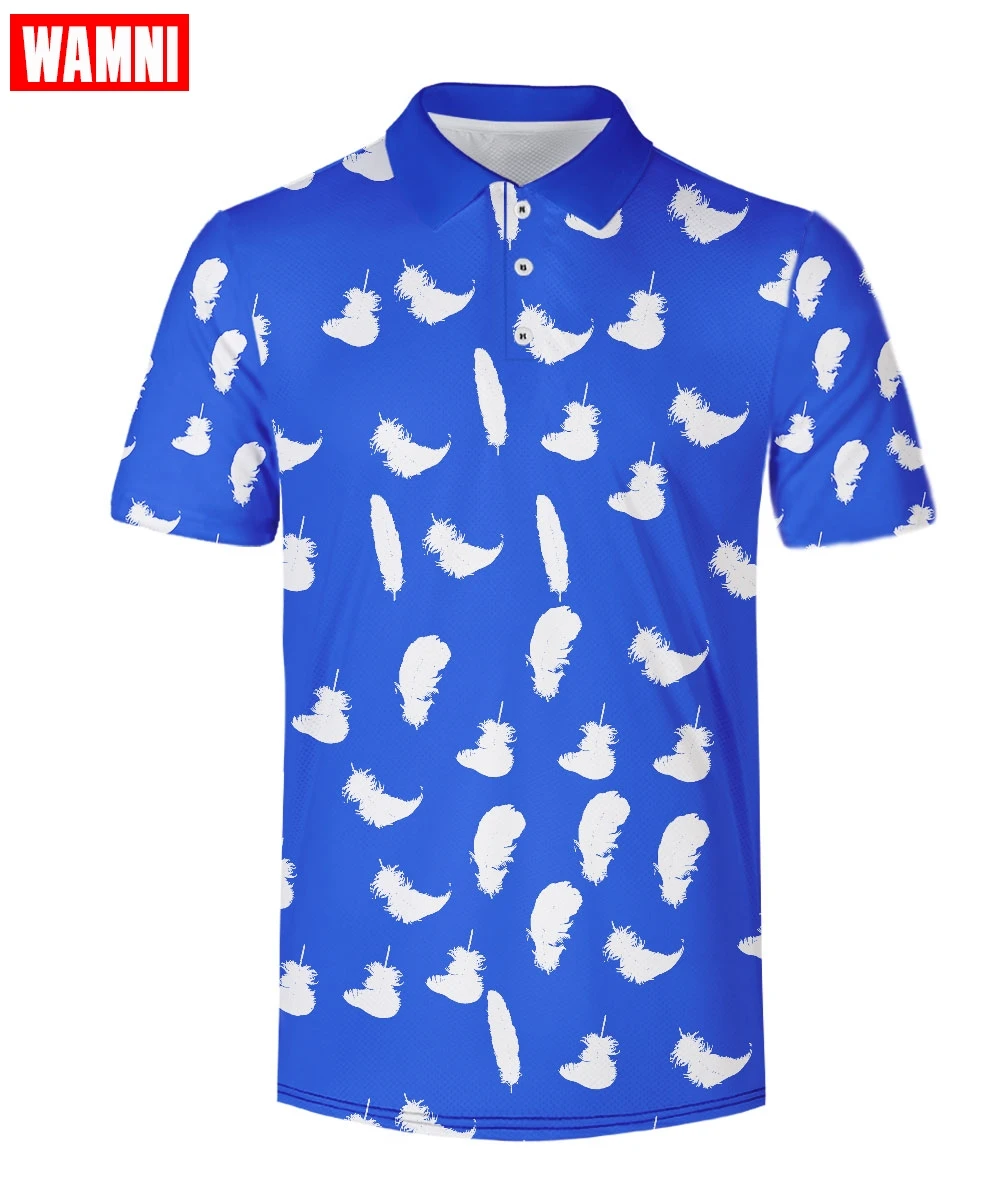WAMNI 3D небесно-синяя рубашка-поло с теплым красным градиентом Молодежная модная волнистая Мужская Спортивная дышащая свободная футболка-поло оверсайз