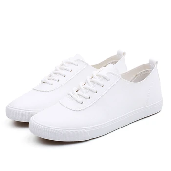 

Women Vulcanize Shoes Flats Shallow Casual Sneakers Lace-up White Footwear Outdoor Black 2020 Female Sports Shoes Unisex Tennis