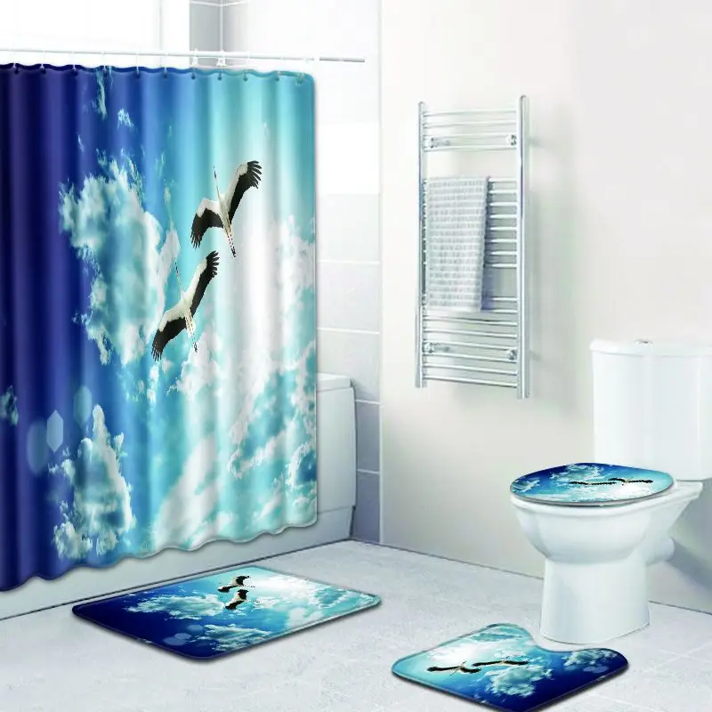 Zeegle коврик для ванной с душевой занавеской набор пьедестал ковер крышка унитаза нескользящий Туалет пол ковер занавеска с крючками для ванной комнаты - Цвет: z015