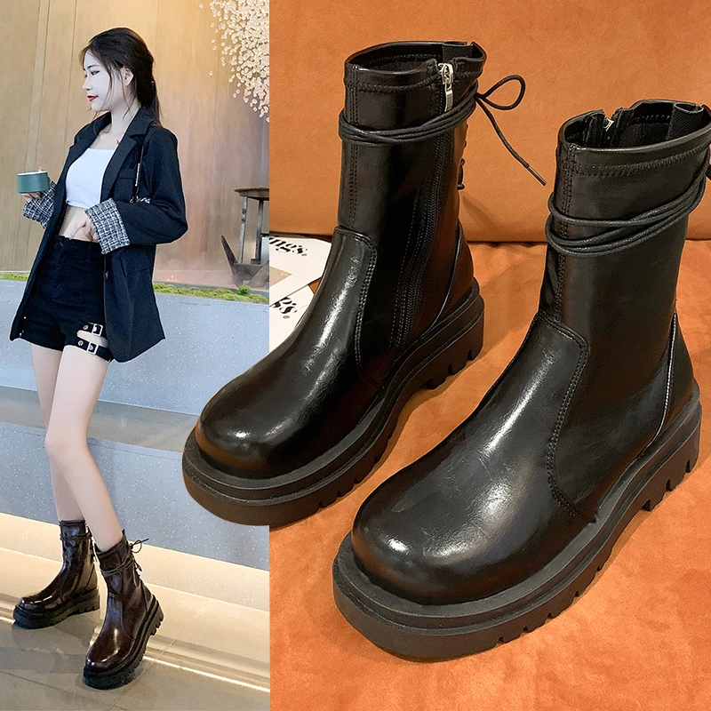 2022 Fashion New British Style Thick-soled short Boots Women's Wild Mid-tube Knight Boots Were Thin Short Boots Women