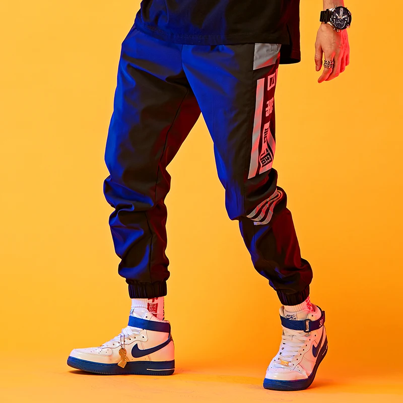 

Casual Men's Pants Printing Patchwork Men Trousers Sport Pantalones Hombres Black White M-4XL Mens Pants