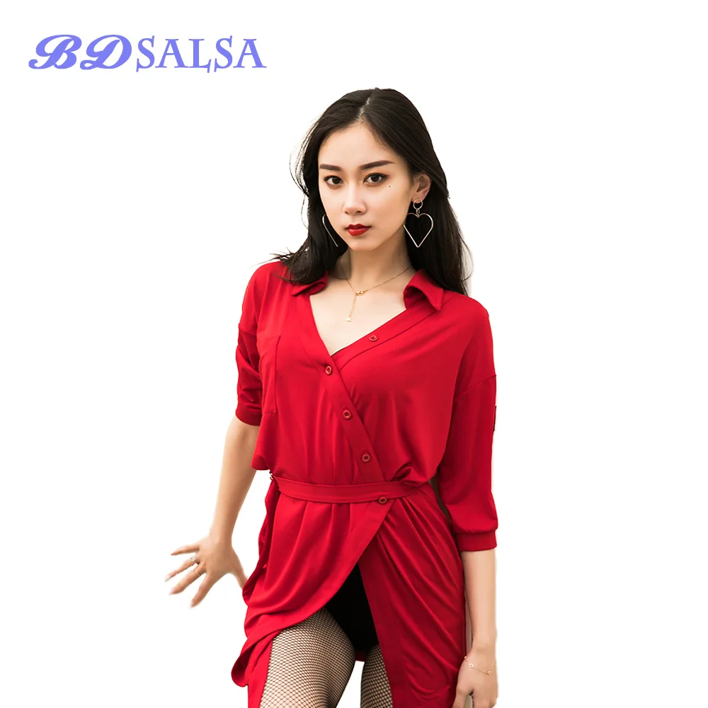 children s latin dance skirt costumes new style girls sequins latin dance gauze tassel dance performance clothing Latin Dance Clothes Practice Cloth Female 2020 Tops The New Latin Dance Skirt Sexy Set Dress ZD12 V-Neck Middle Sleeve Cotton