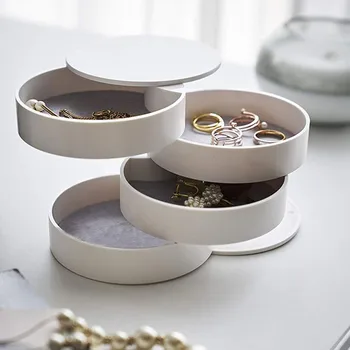 

4 Layers Jewelry Storage Box 360 Degrees Rotary Holder Jewelry Organizer for Earrings Rubber Band Bracelet Small Items Organizer